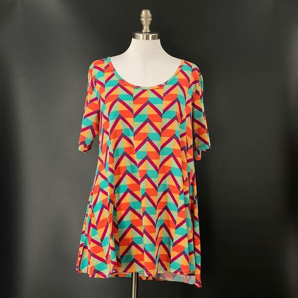 LuLaRoe Tunic Top Women's Large Orange Scoop Neck Colorful Geometric Soft - Picture 1 of 6